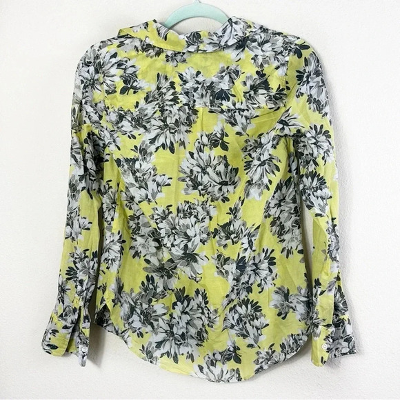 J. Crew Silk Cotton Blend Button Down Floral Shirt long sleeve yellow grey SZ 0 - Picture 2 of 10
